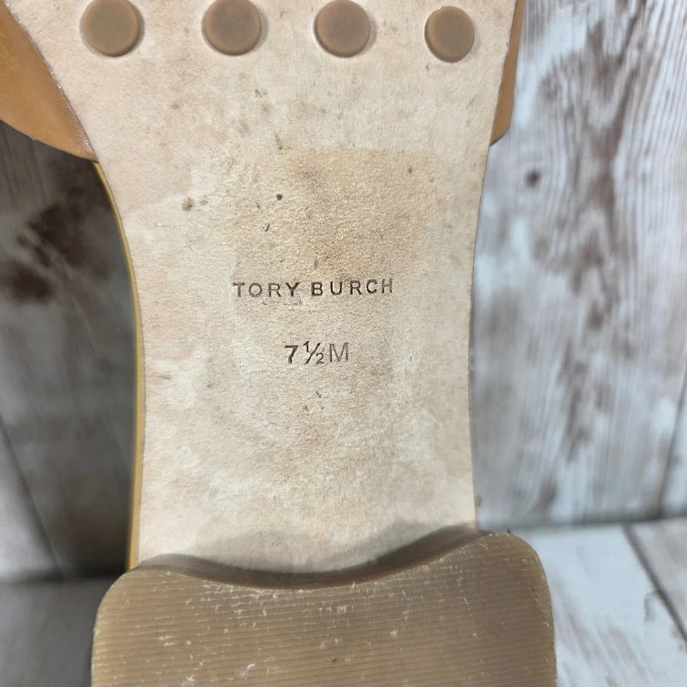 Tory Burch Miller 35mm Tan Leather Block Heel Slide Sandals 7.5M Square Toe